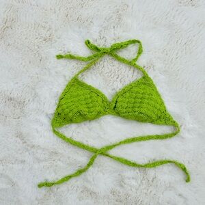 Handmade Crocheted Triangle Bikini Top - Lime Green